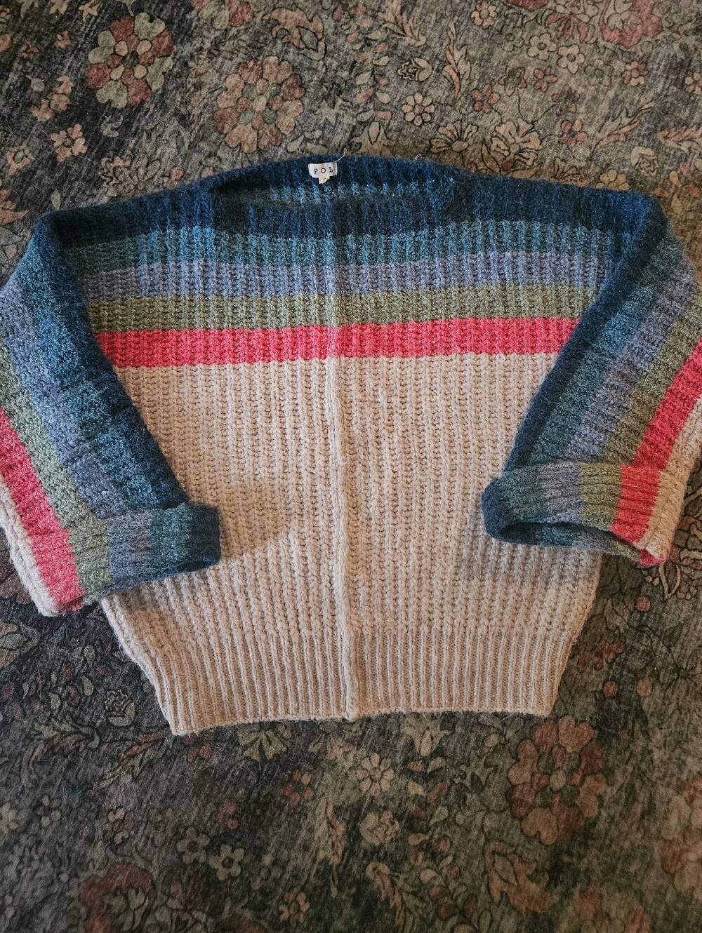 POL Striped Oversized Chunky Knit Sweater - Size Small